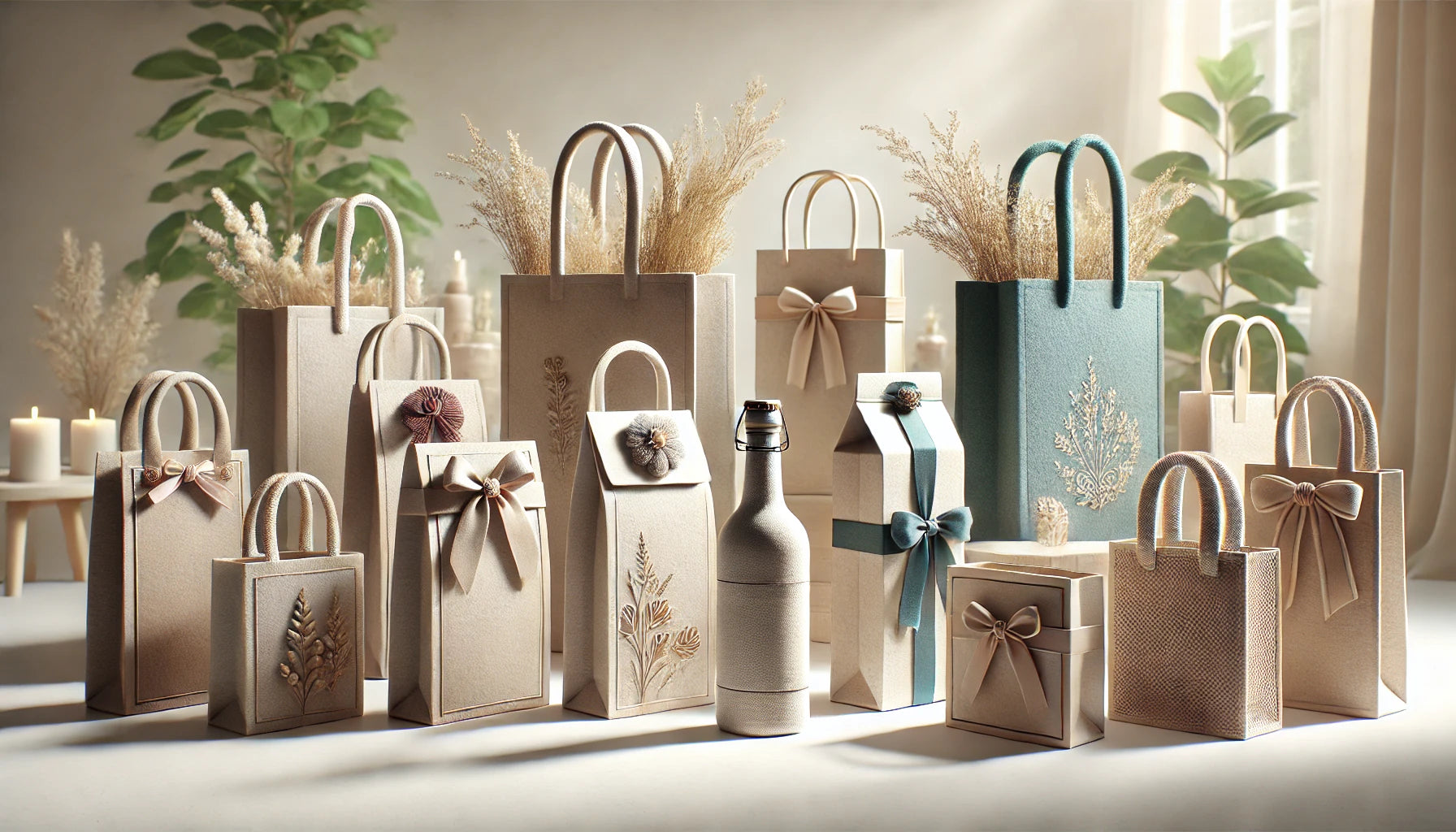 Flaschen und Geschenktaschen