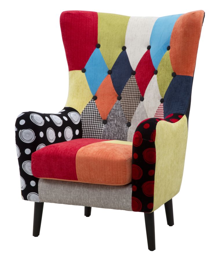 Ohrensessel Vivara Patchwork Bunt Modern Stoff