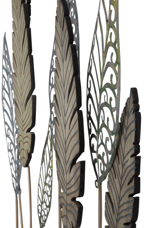 Forest Leaves Metall Holz Wandobjekt Modern Natur Design 87 cm
