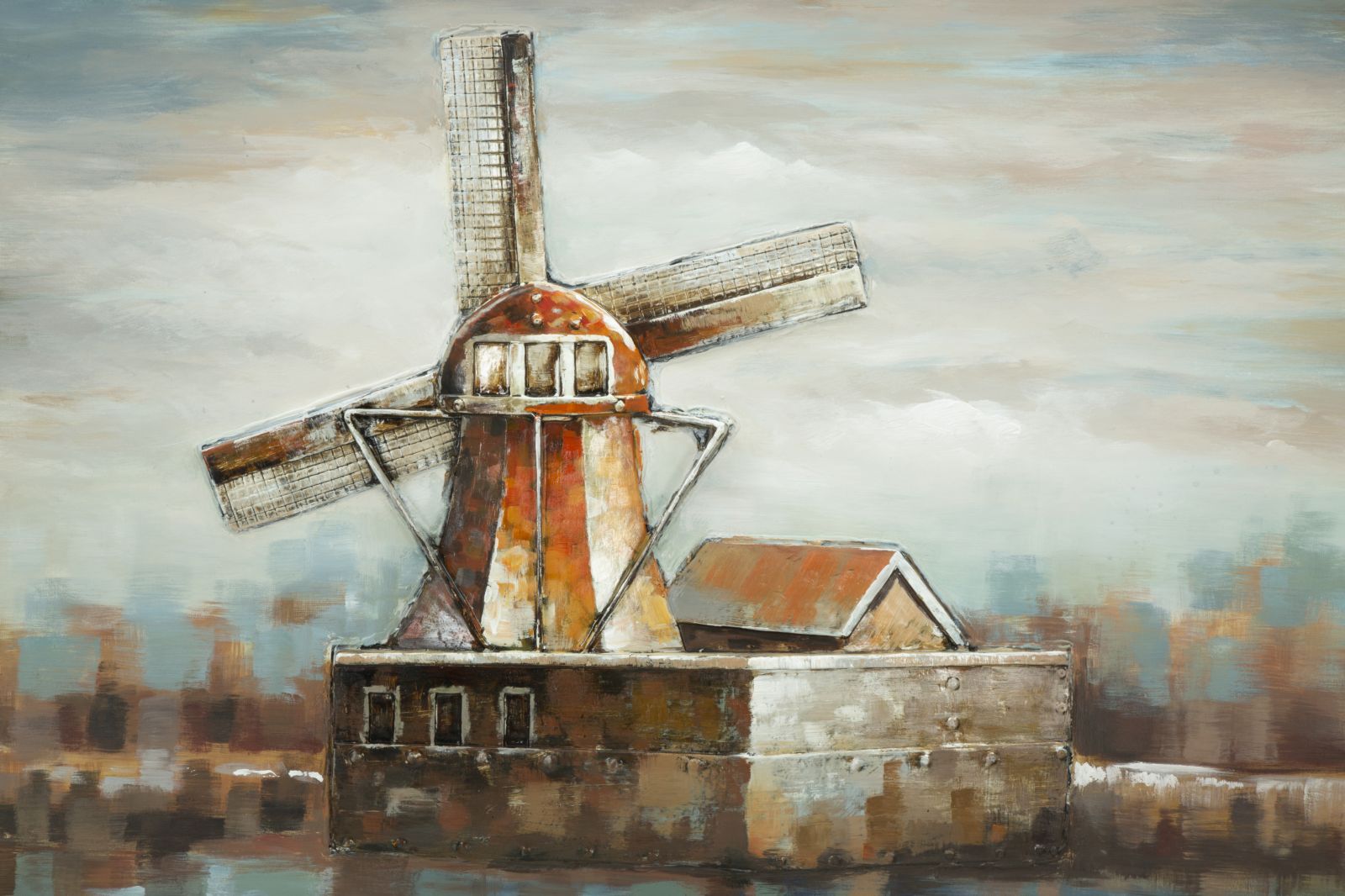 Wandbild Windmühle Industrial 3D Effekt auf Leinwand