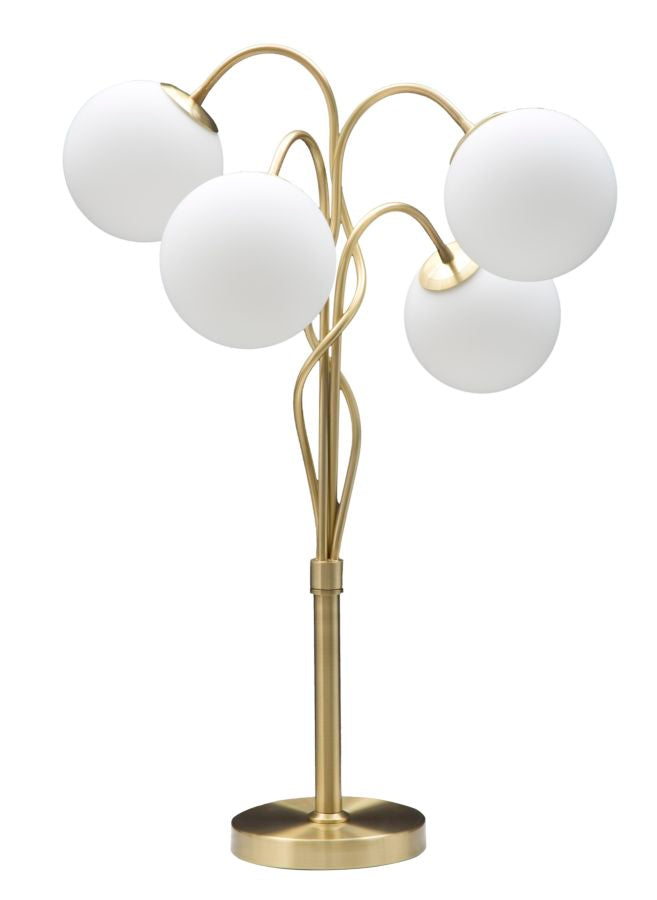 Glamy Tischlampe 4-flammig 74 cm – Goldene Designleuchte mit Glas-Kugeln
