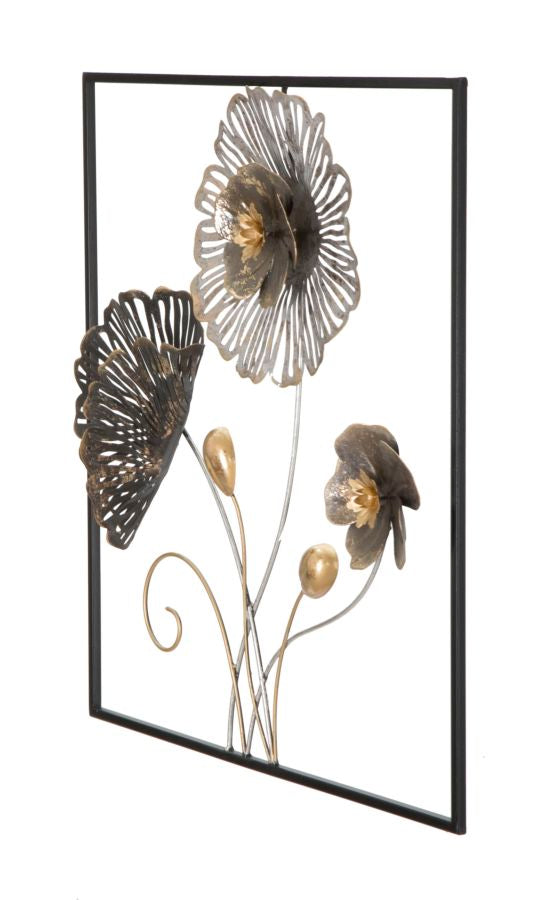 Wandpanel Square Blumen Metall 3D Wanddeko im Rahmen
