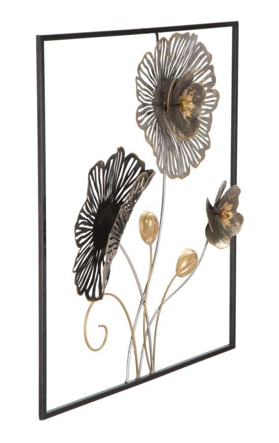 Wandpanel Square Blumen Metall 3D Wanddeko im Rahmen