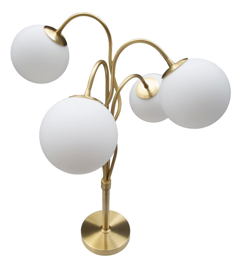 Glamy Tischlampe 4-flammig 74 cm – Goldene Designleuchte mit Glas-Kugeln