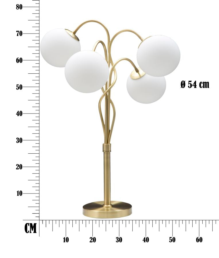 Glamy Tischlampe 4-flammig 74 cm – Goldene Designleuchte mit Glas-Kugeln