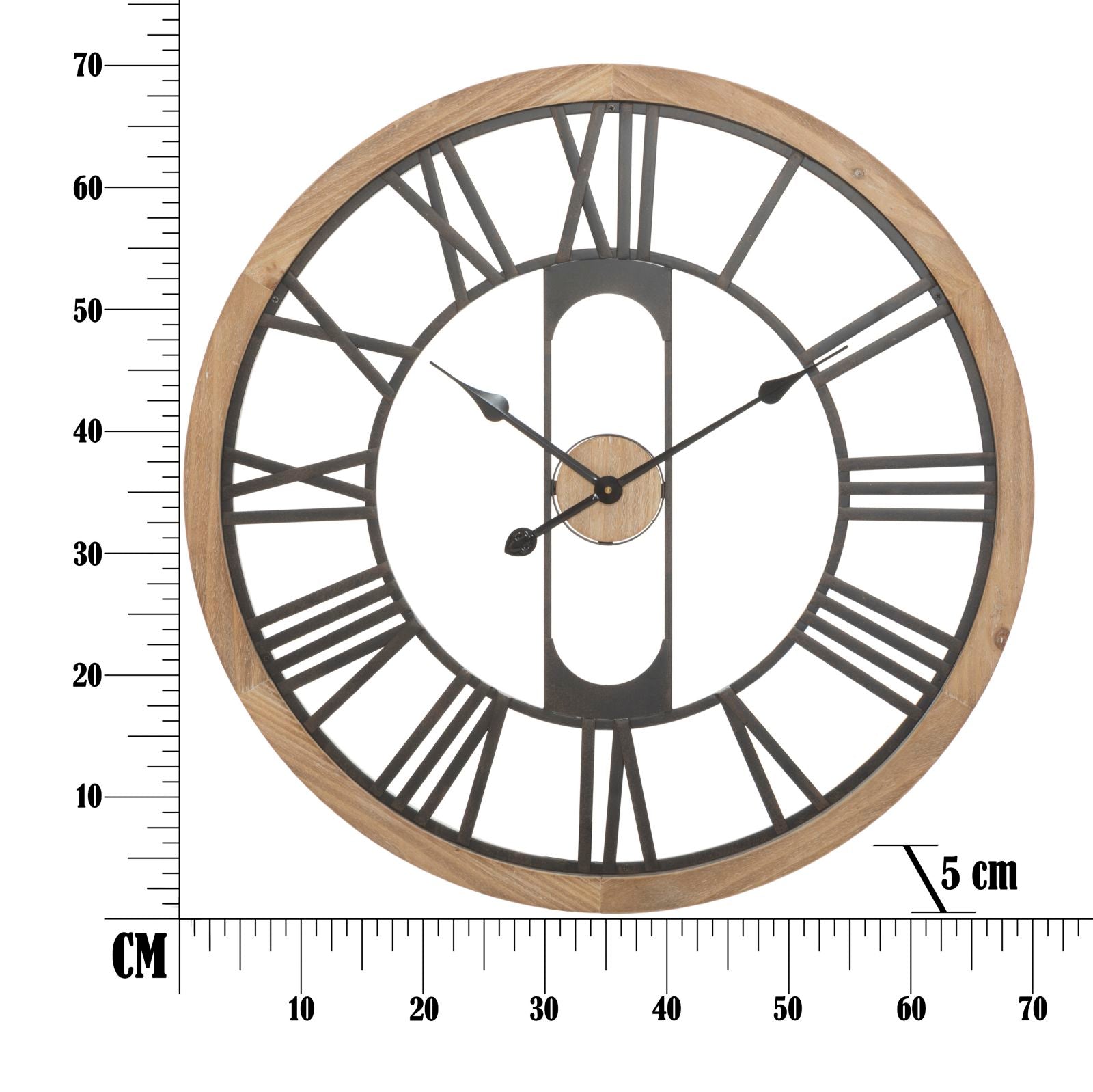 Ravenna Große Wanduhr Industrial Holzoptik Schwarz 70 cm