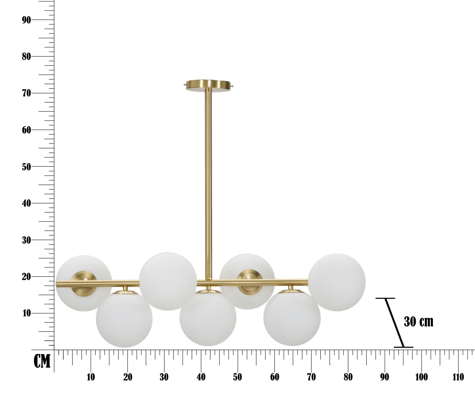Glamy Deckenlampe 7-flammig 81x74 cm – Moderne Hängeleuchte in Gold mit Glas-Kugeln