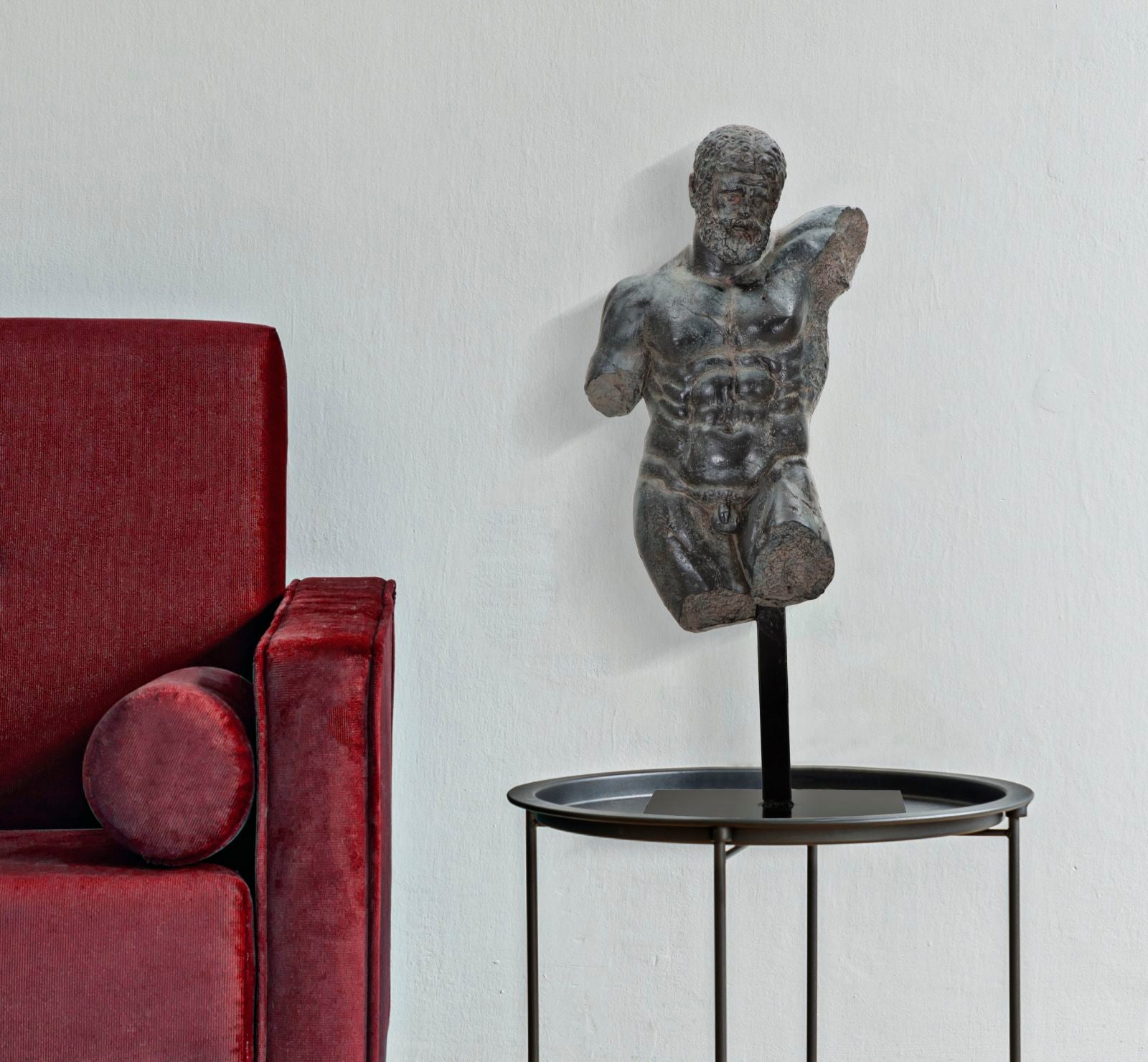 Skulptur Apollon Antik Schwarz 57cm Resin Figur auf Sockel