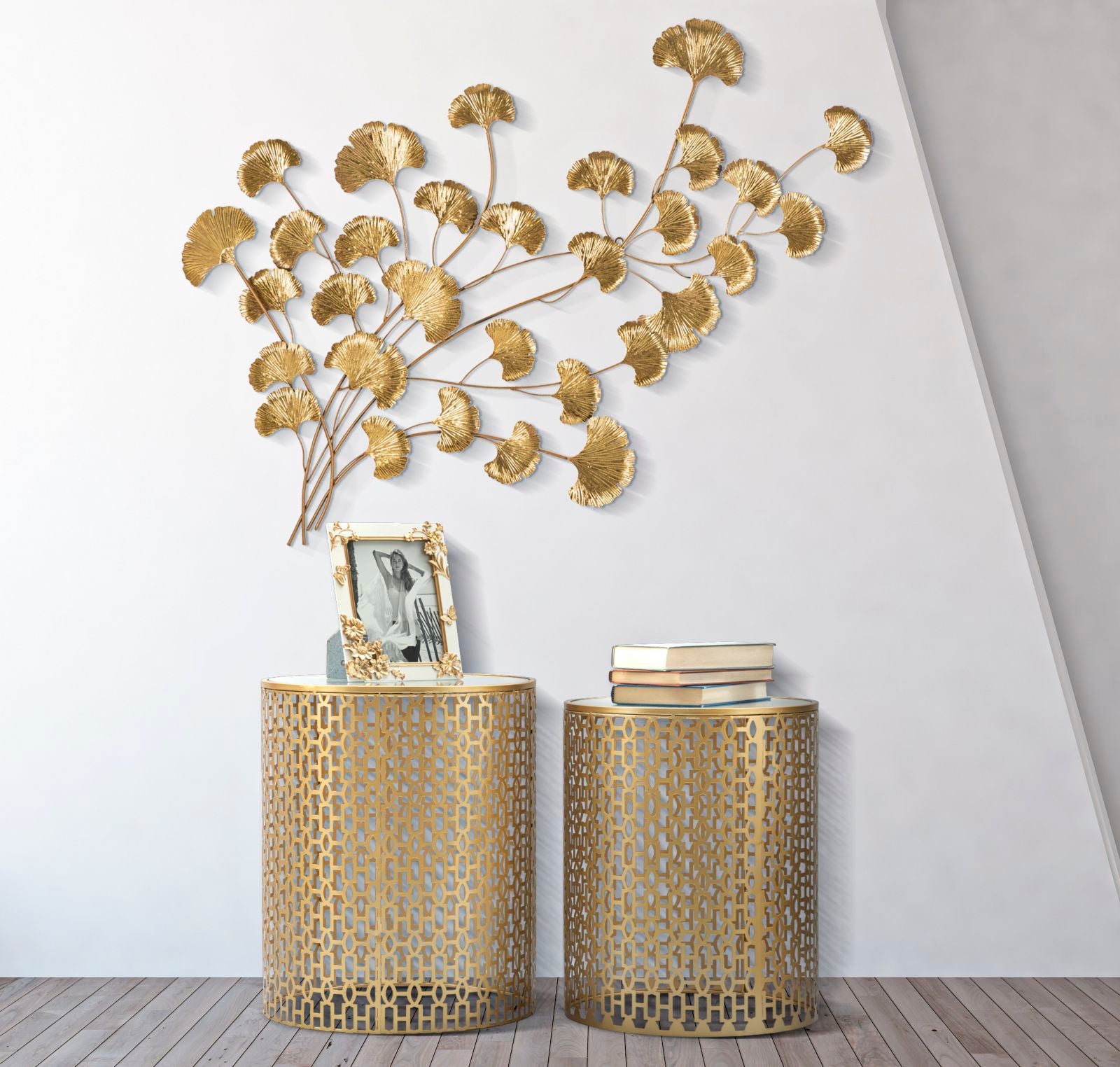 Beistelltisch Set Oblin Gold Rund 2-teilig Metall mit Spiegelplatte