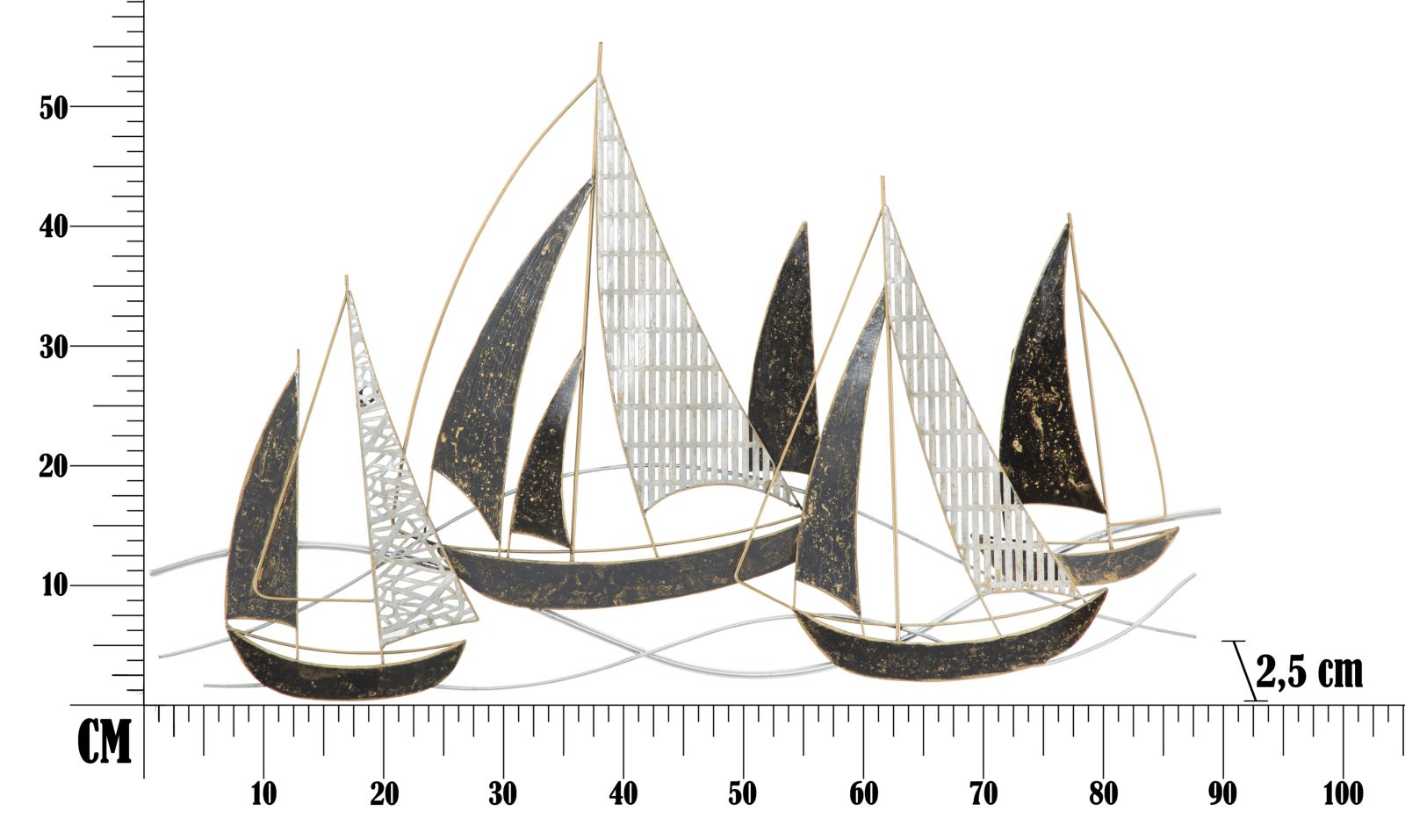 Wanddeko Segelboote Metall 3D Wandpanel maritimes Design 91cm