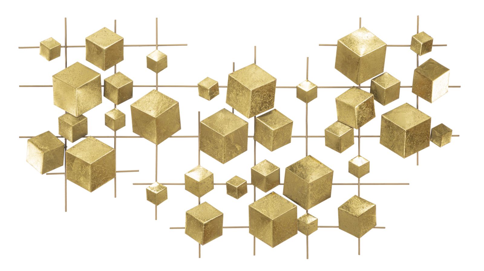 Golden Cube Metall Wandobjekt Abstrakt Modern Glam 90 cm