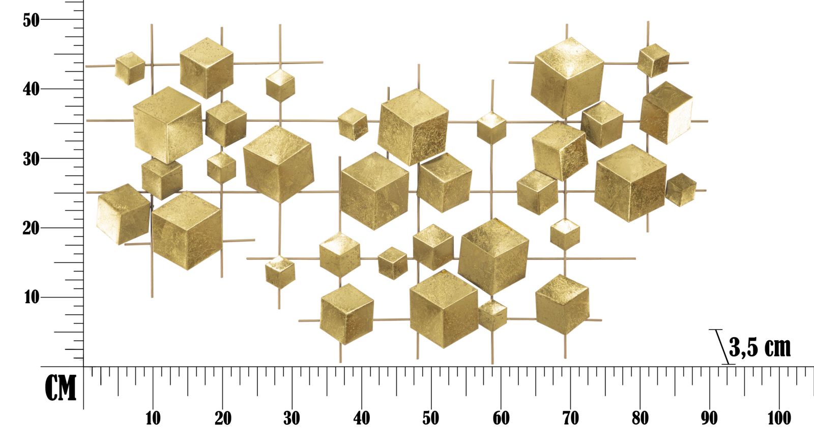 Golden Cube Metall Wandobjekt Abstrakt Modern Glam 90 cm