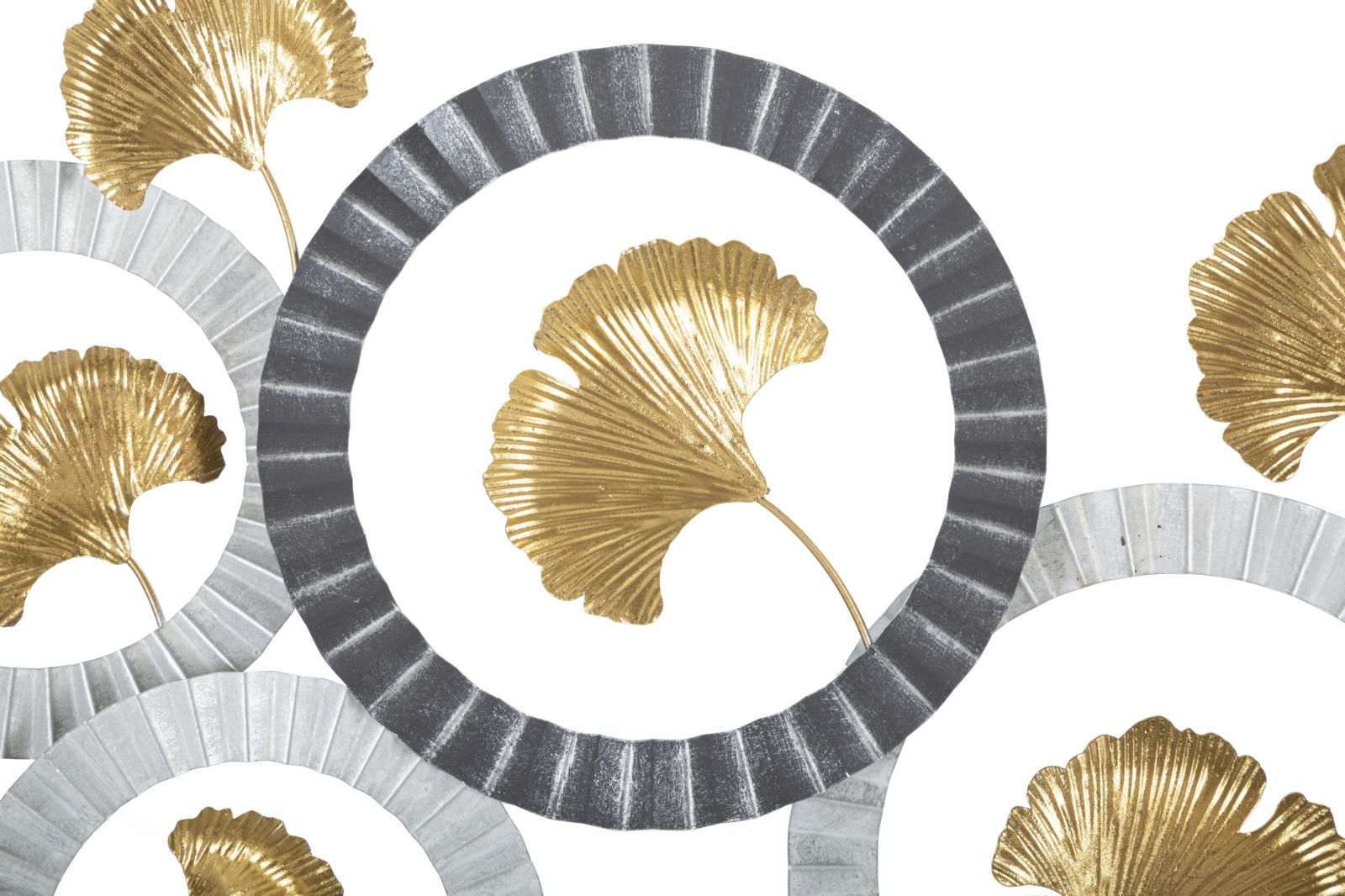 Wanddeko Ginkgo Metall Gold Silber mit Kreisdesign 126 cm