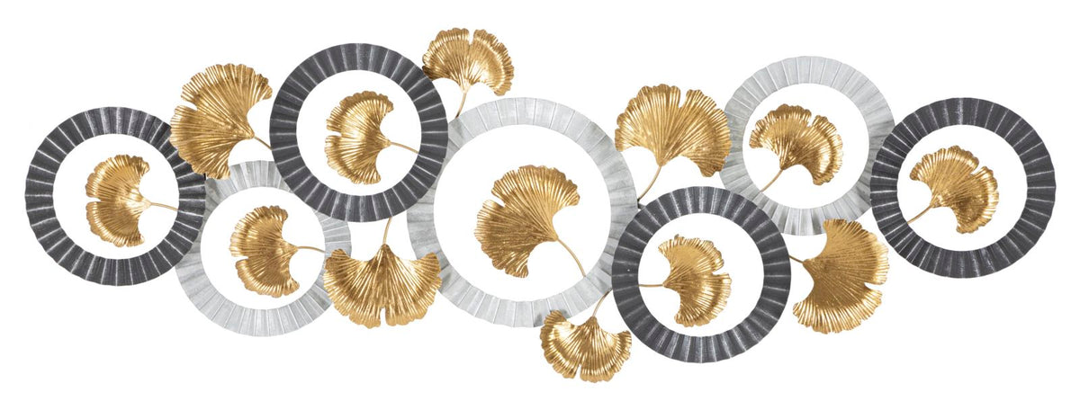 Wanddeko Ginkgo Linea Metall Gold Silber mit Kreisdesign 127,5 cm