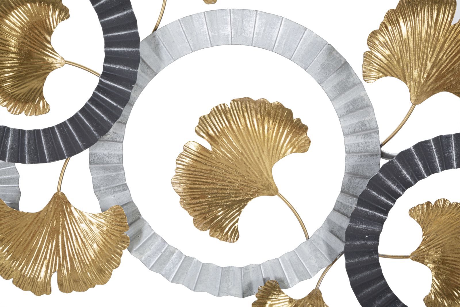 Wanddeko Ginkgo Linea Metall Gold Silber mit Kreisdesign 127,5 cm