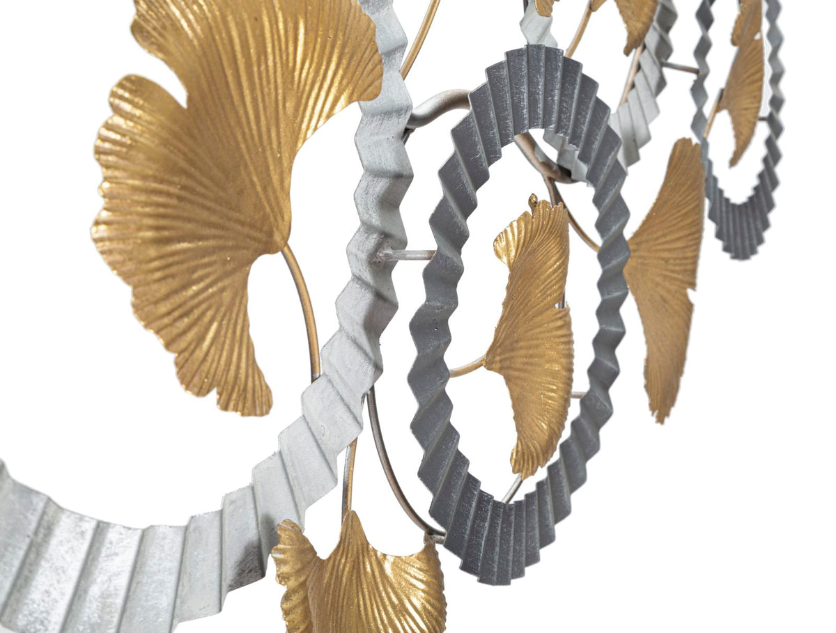 Wanddeko Ginkgo Linea Metall Gold Silber mit Kreisdesign 127,5 cm