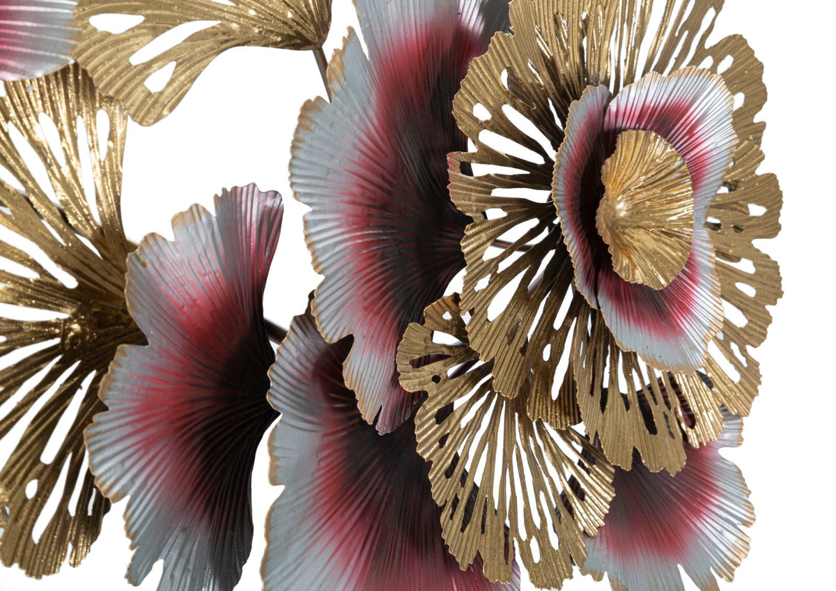 Wanddekoration Blumenpracht Gold Weiß Rot 130 cm