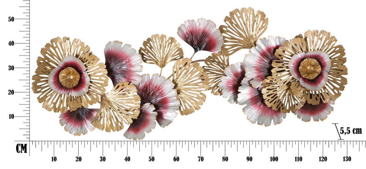Wanddekoration Blumenpracht Gold Weiß Rot 130 cm