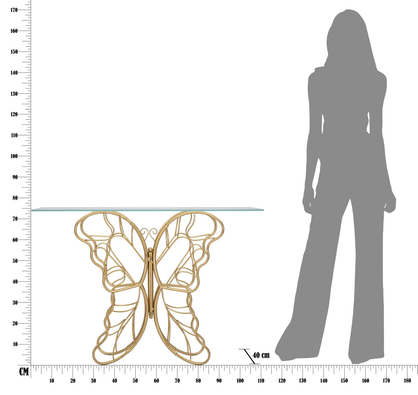 Konsole Butterfly Gold Metalltisch mit Glasplatte