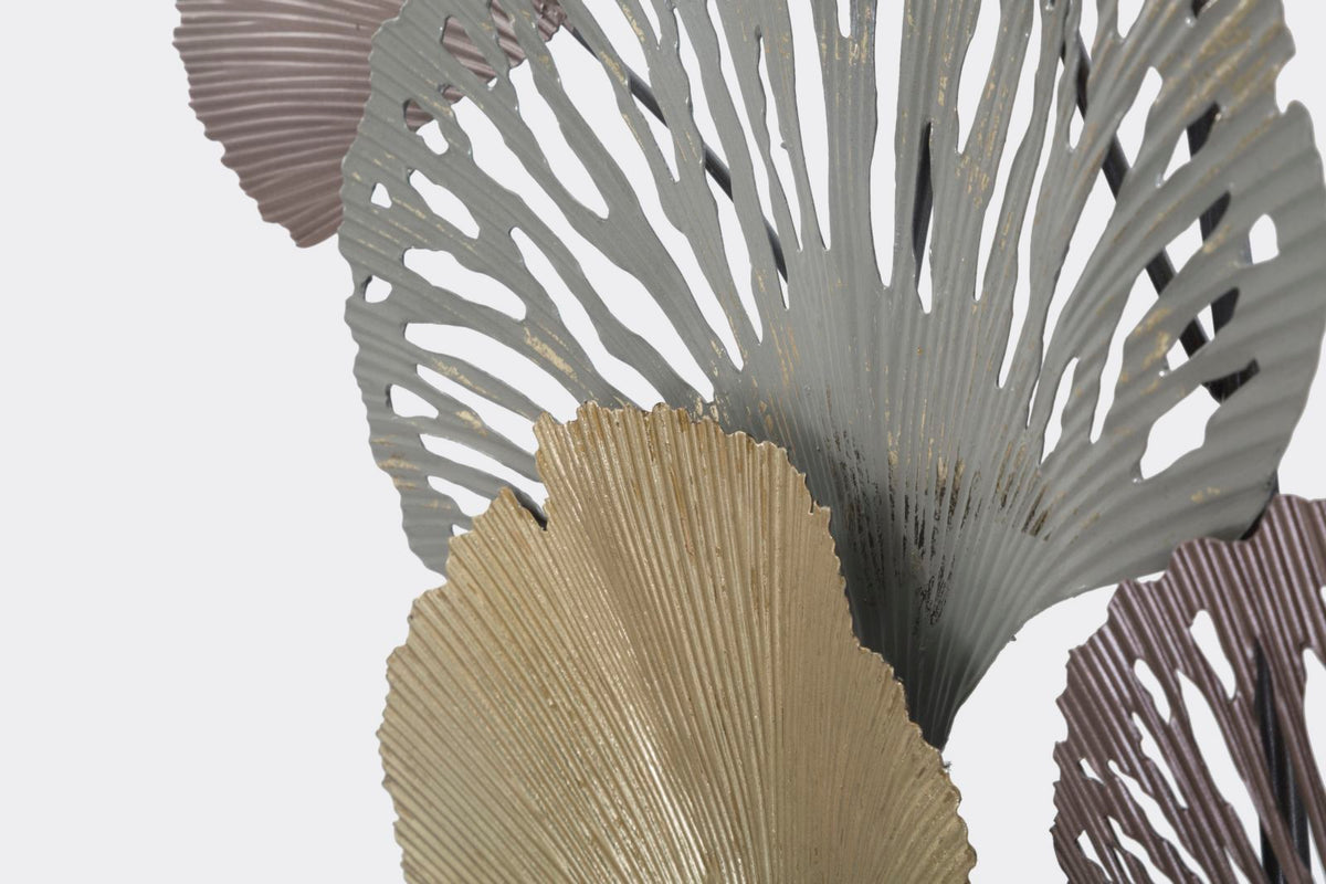 Folia Ginkgo Wanddeko Metall Gold Grau 126 cm