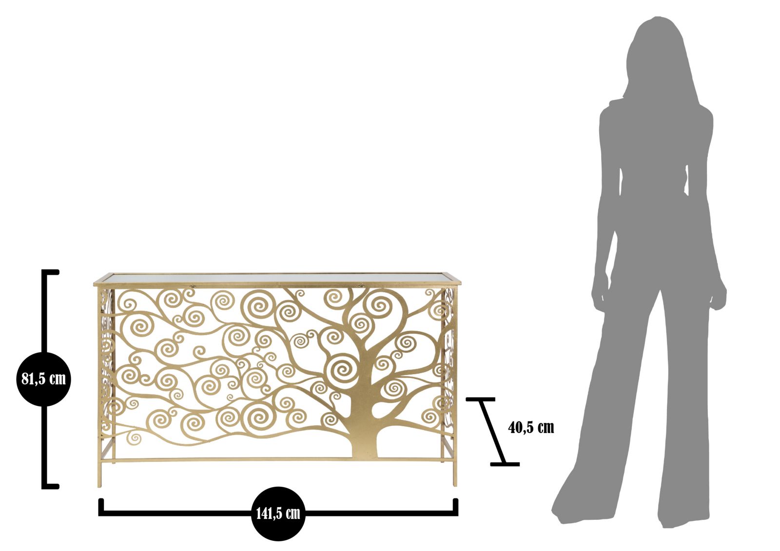 Konsole Vitanova Lebensbaum Design Gold Metall Glas