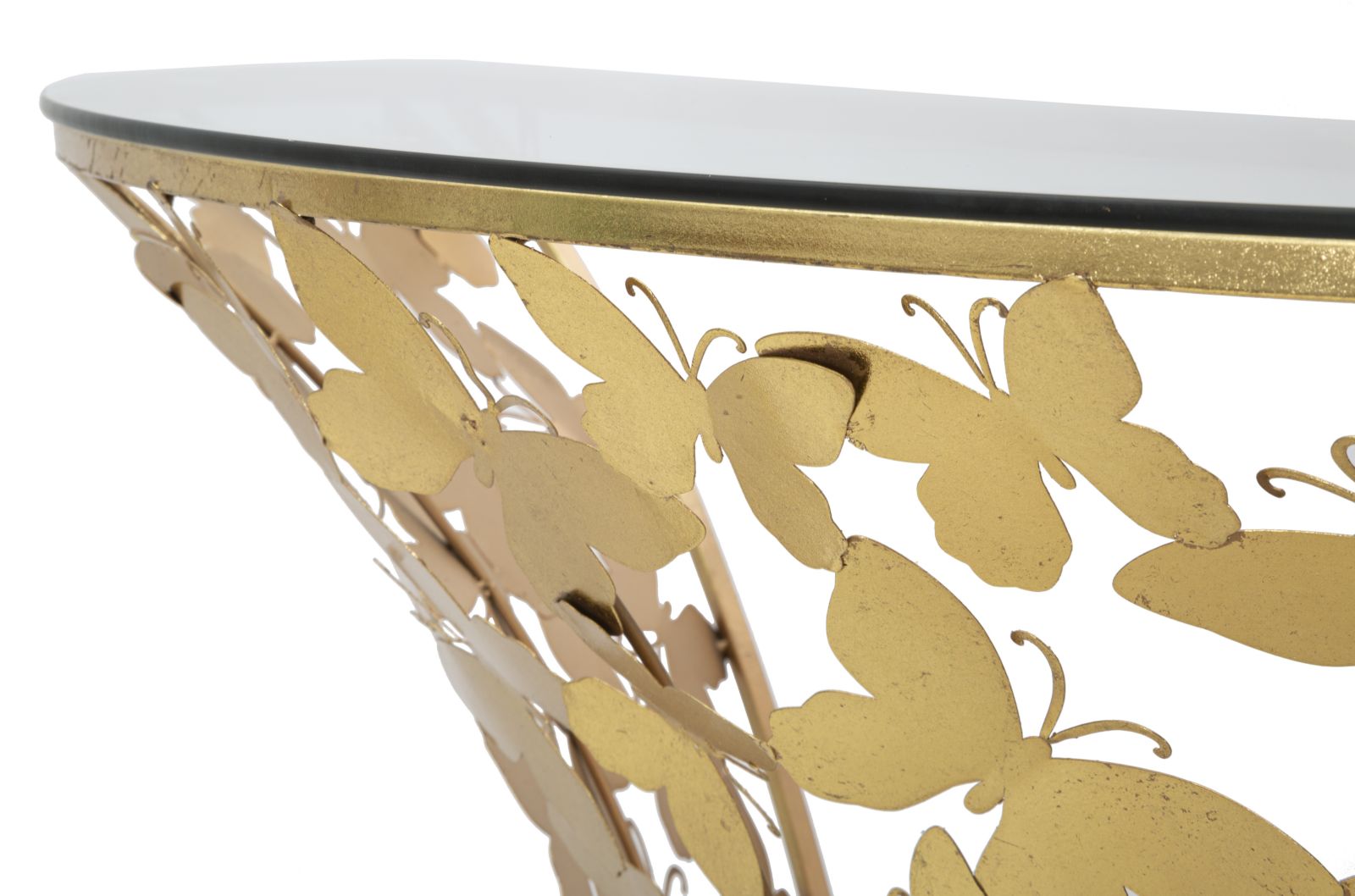 Wandkonsole Butterfly Gold Metall mit Glasplatte