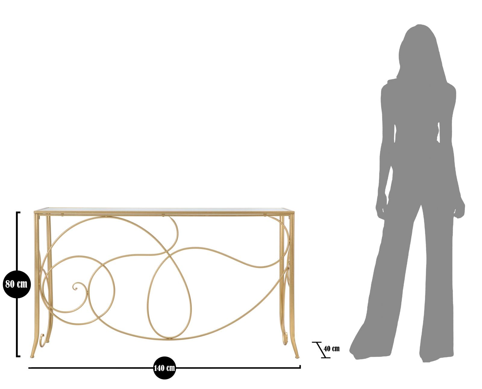 Konsole Ornella Gold Metalltisch mit Glasplatte