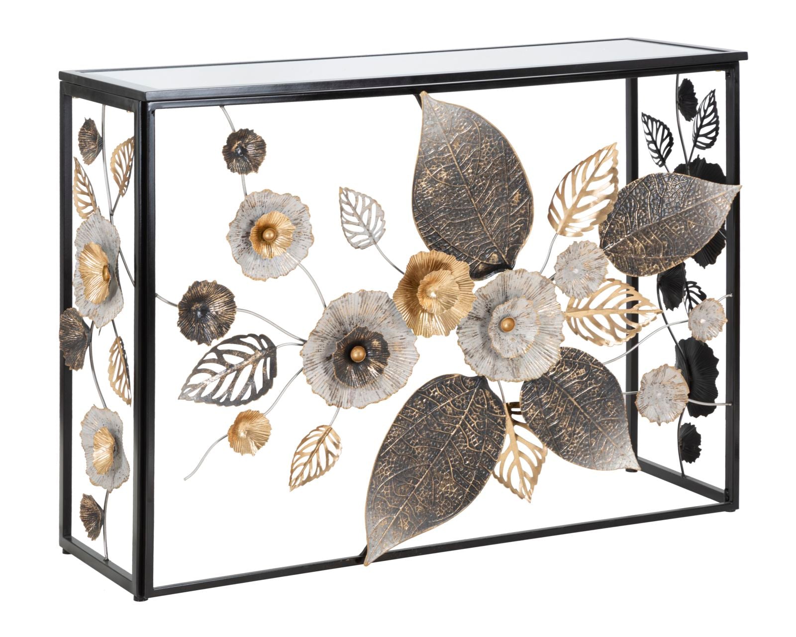 Konsole Floral Spiegeloptik schwarz gold Glam Dark Metall