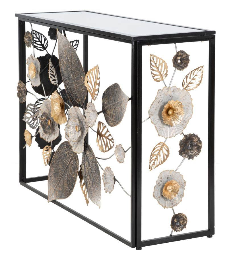 Konsole Floral Spiegeloptik schwarz gold Glam Dark Metall