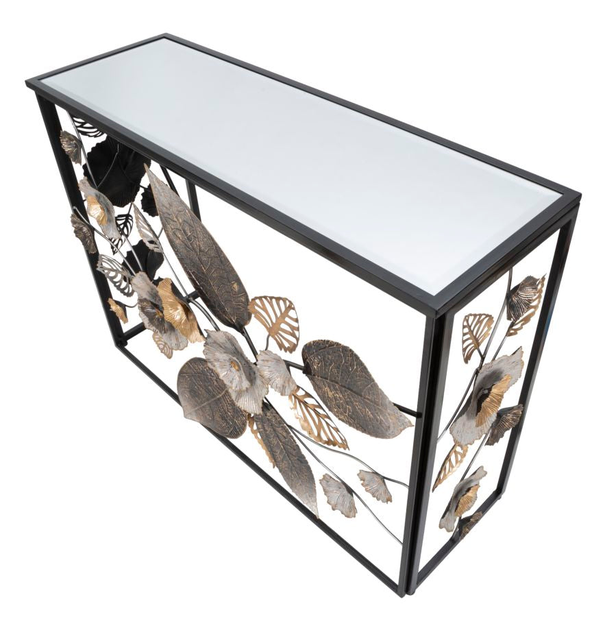 Konsole Floral Spiegeloptik schwarz gold Glam Dark Metall
