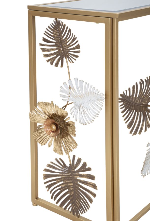Konsole Floral Blattdesign Glasplatte Glam Floris Metall