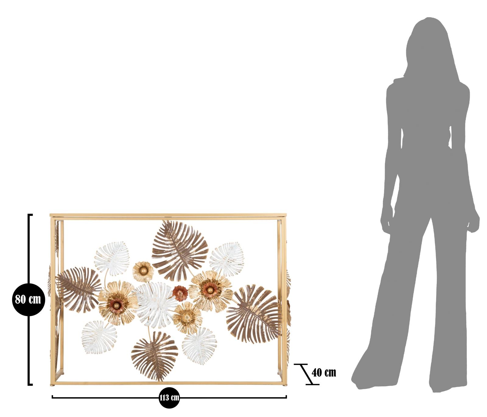 Konsole Floral Blattdesign Glasplatte Glam Floris Metall