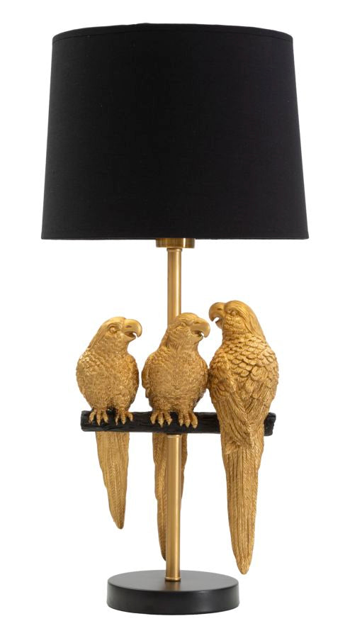 Parrot Luxe Tischlampe Goldene Papageien Ø30x62cm Glam Design