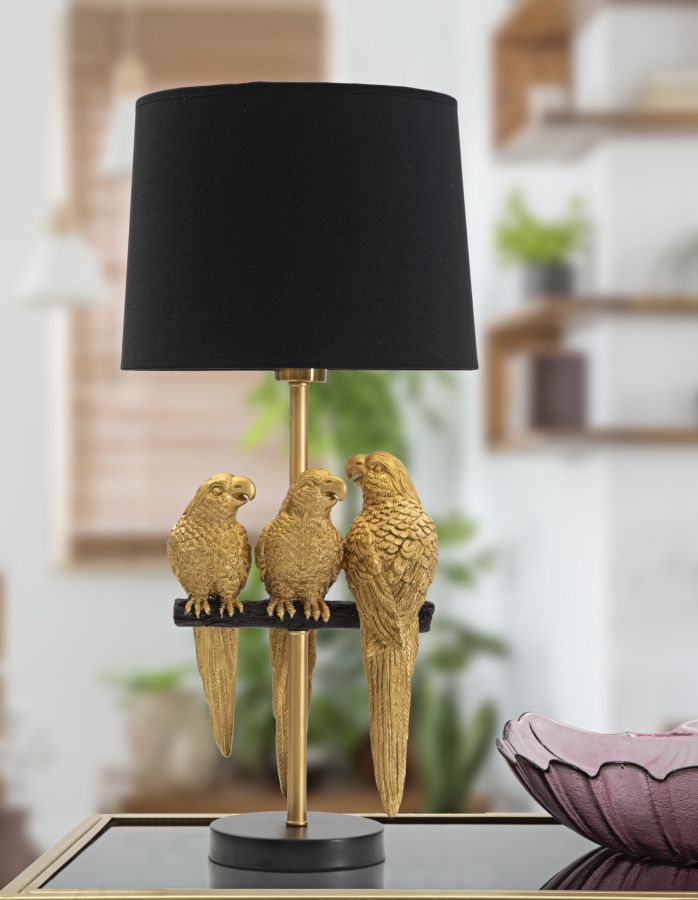 Parrot Luxe Tischlampe Goldene Papageien Ø30x62cm Glam Design