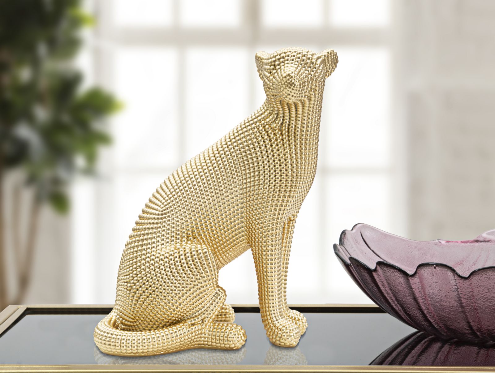 Dekofigur Majestic Leopard Gold 23x29 cm Luxuriöse Skulptur aus Resin