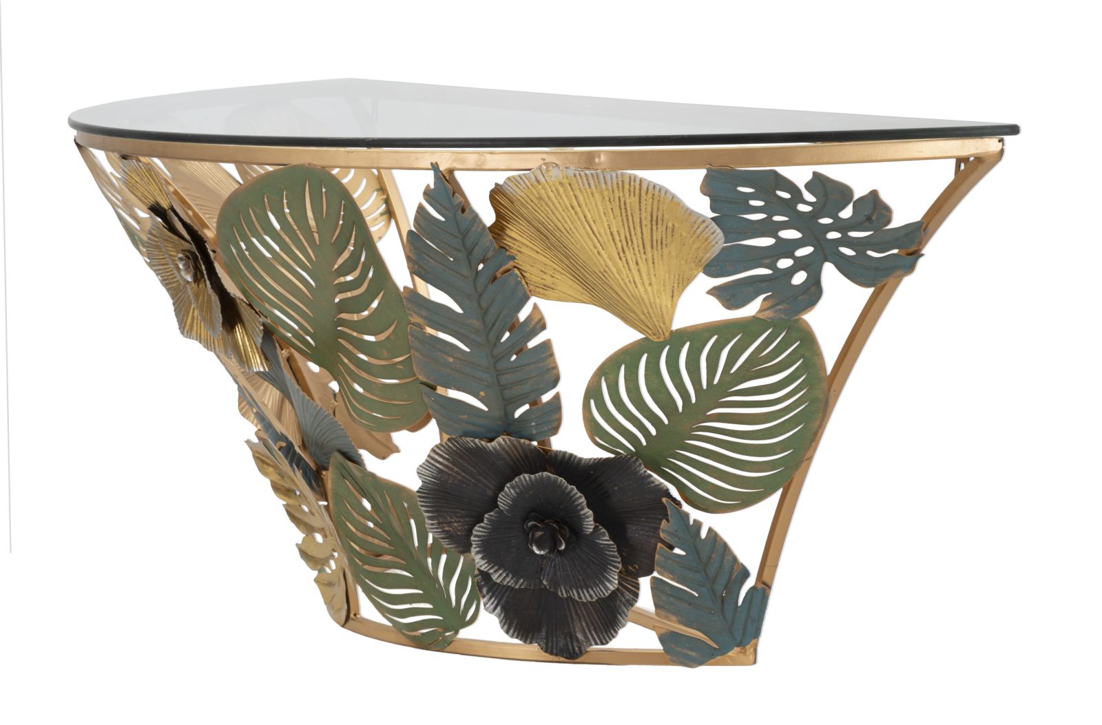Wandkonsole Jungle Bloom Metall mit Glasplatte