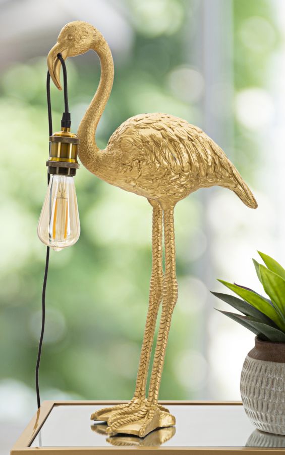 Flaminga Glow Tischlampe Flamingo Figur Gold 59cm Glam Design