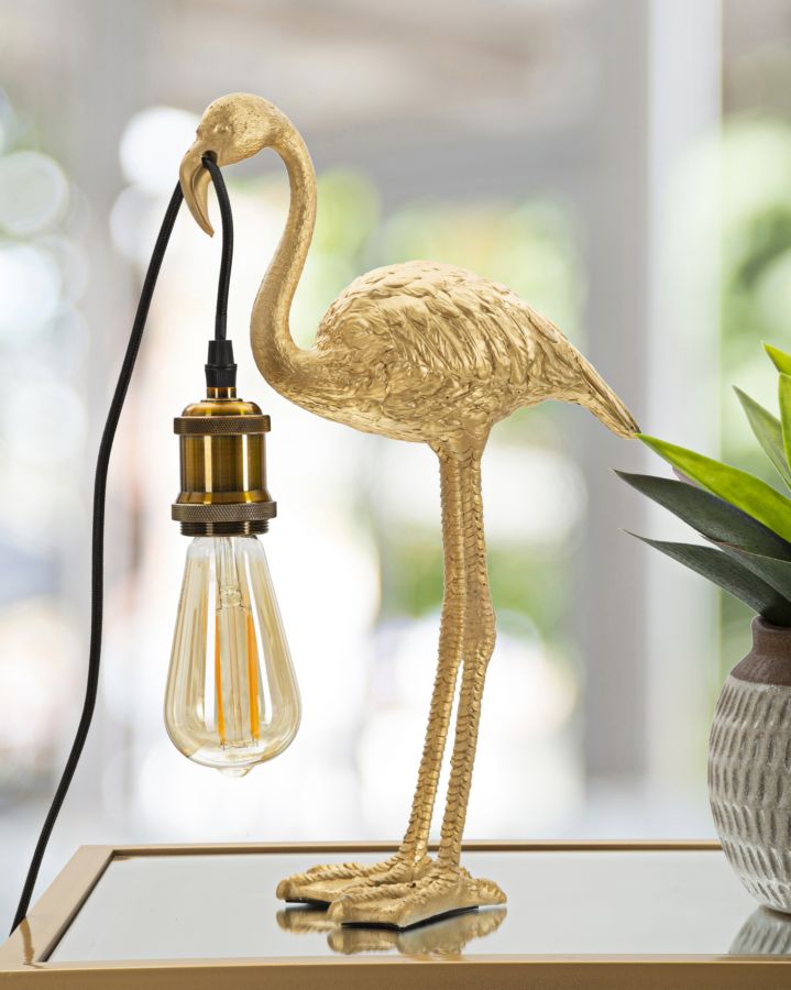 Flaminga Mini Tischlampe Flamingo Figur Gold 39cm Glam Design