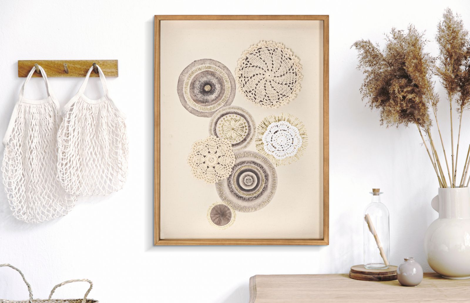 Wandbild Circly Häkeloptik Boho Chic 45x60cm Naturrahmen