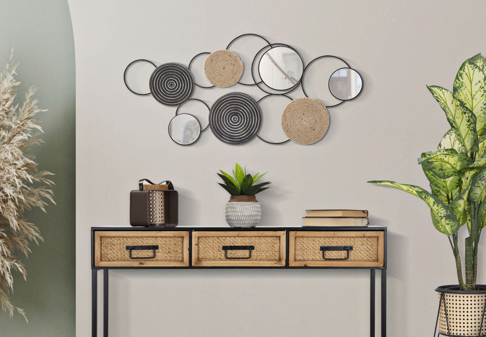 Wanddeko Circolo Armonico Metall Rattan Boho Chic Modern