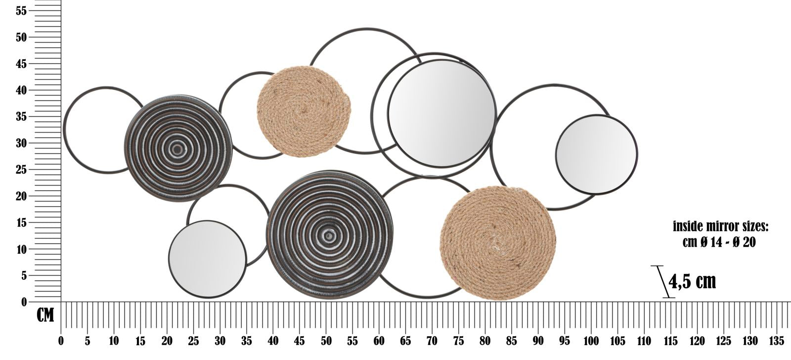 Wanddeko Circolo Armonico Metall Rattan Boho Chic Modern