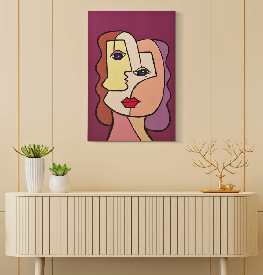 Abstrakte Wandkunst Faces New B – Leinwandbild in Glam Stil 60x90 cm
