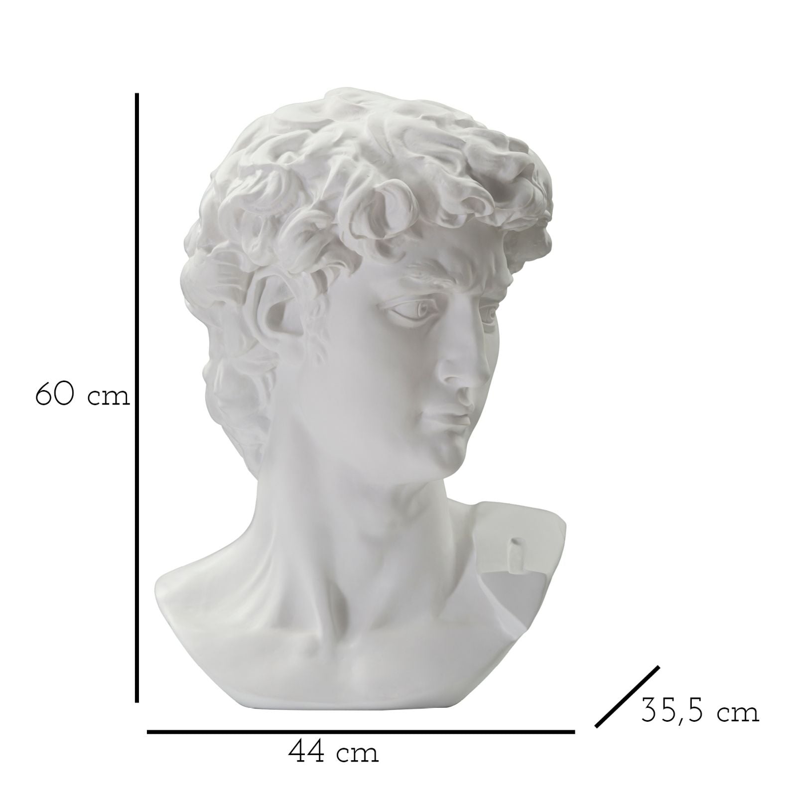 Deko Büste David Groß Weiß Skulptur 60cm Klassisch Resin Figur