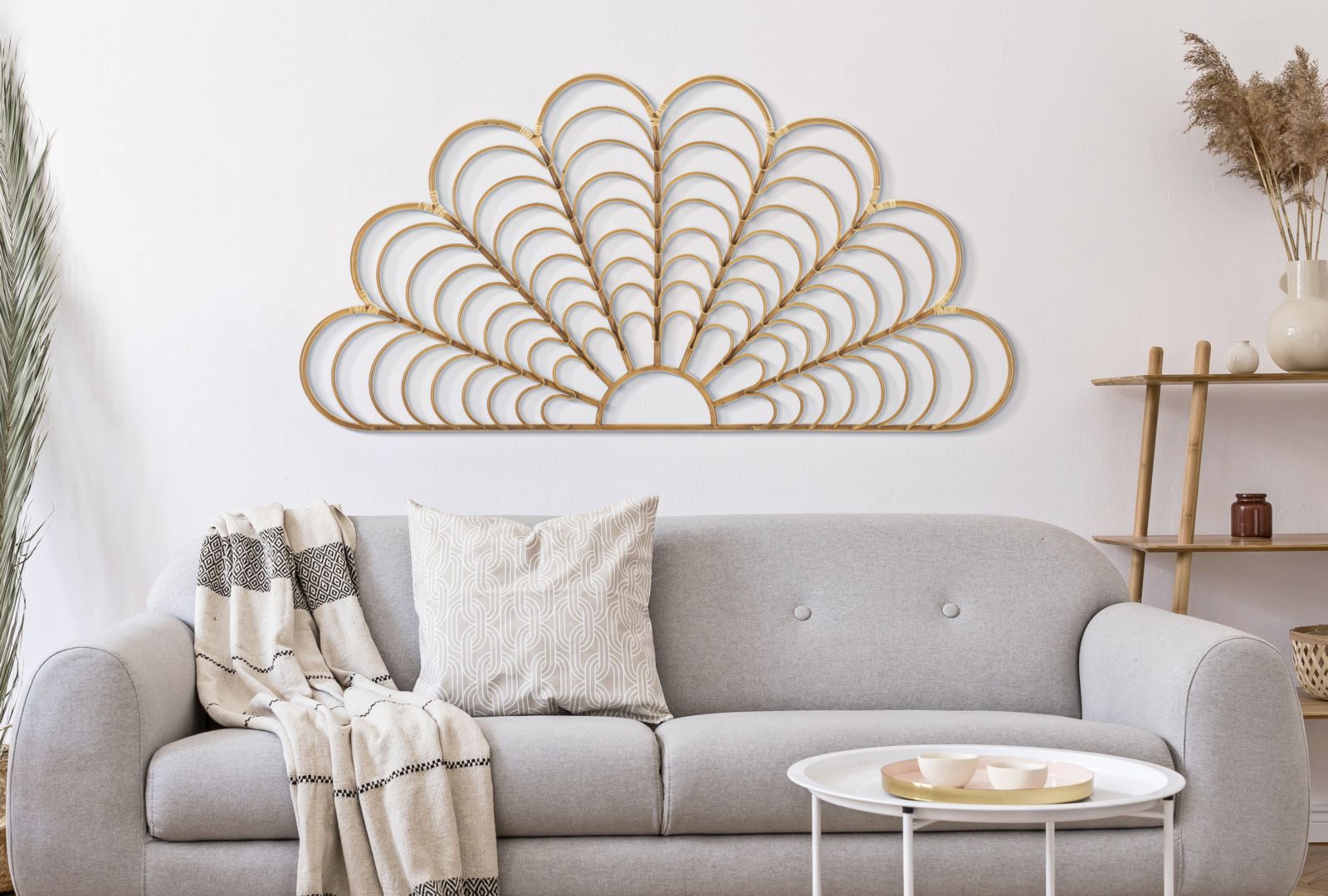 Wanddeko Panama Halbkreis Rattan Metall Boho Chic Natur 160cm