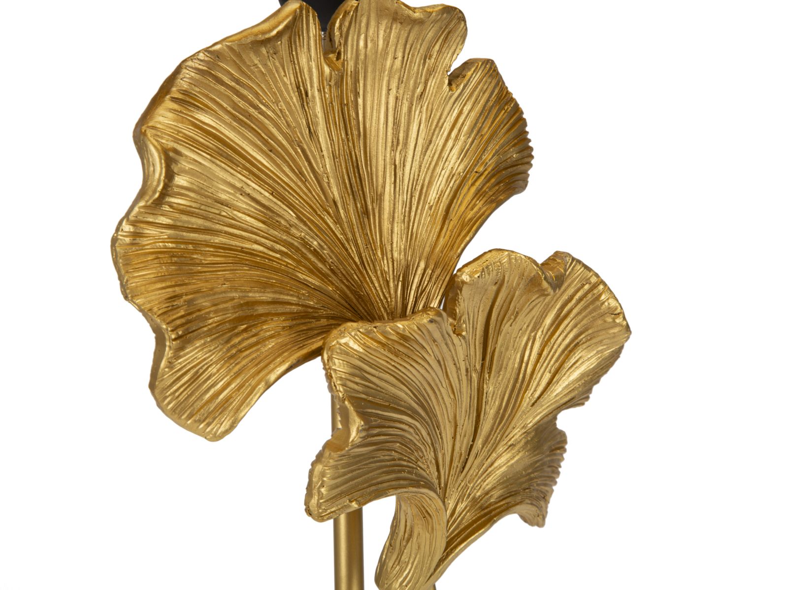 Flow Tischlampe 63 cm – Elegante Lampe mit goldenen Gingkoblättern und schwarzem Stoffschirm