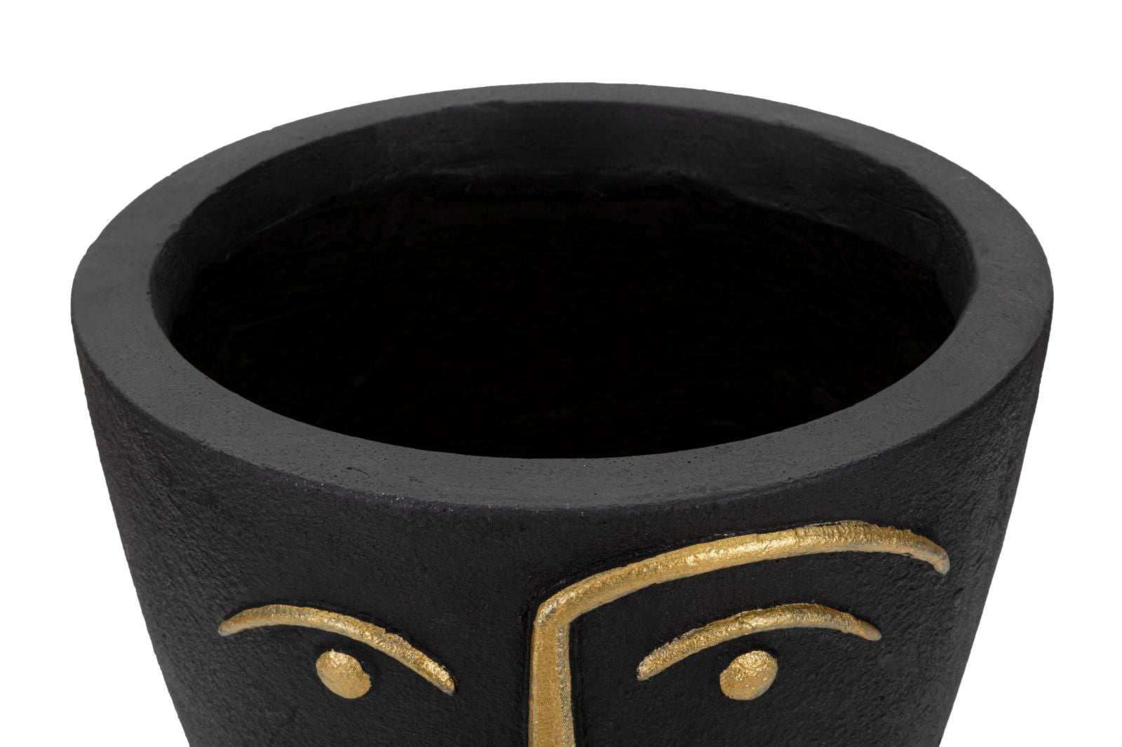 Blumentopf Amaru Tribal Gesicht Schwarz Gold 25 cm Resin