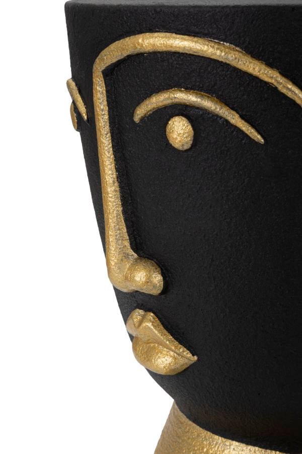Blumentopf Amaru Tribal Gesicht Schwarz Gold 25 cm Resin