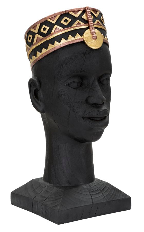 Deko Büste Masai Mann Schwarz Gold 56 cm