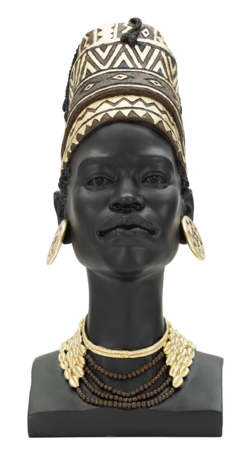 Deko Büste Masai Mann Resin Schwarz Gold 45 cm