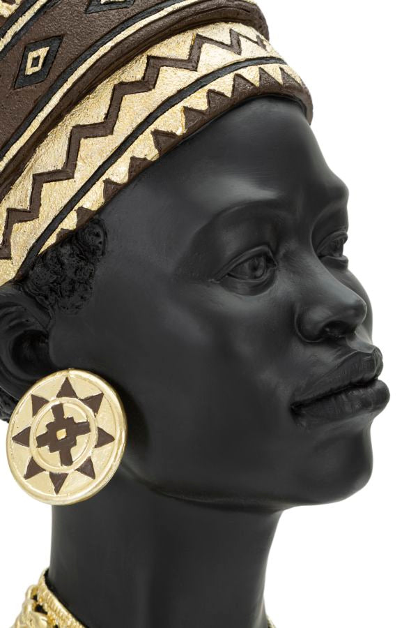 Deko Büste Masai Mann Resin Schwarz Gold 45 cm